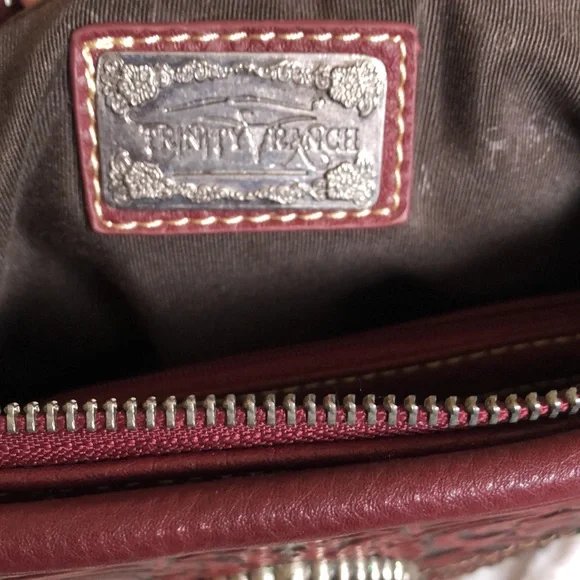 NWT Trinity Ranch Wedtern Tooled Studded Turquoise Shoulder Bag Merlot - Picture 12 of 16